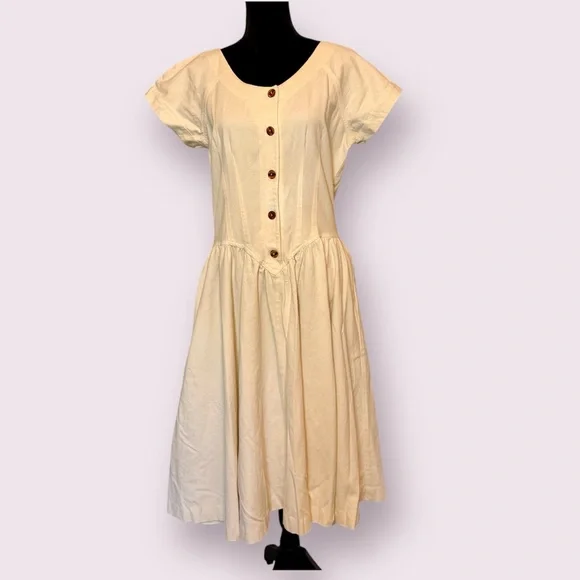Vintage 1990โs Chorus Blues Cream Denim Prairie Dress Size 12 - Picture 1 of 13